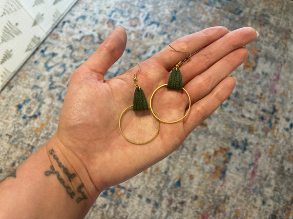 Green Leather Wrap Hoops