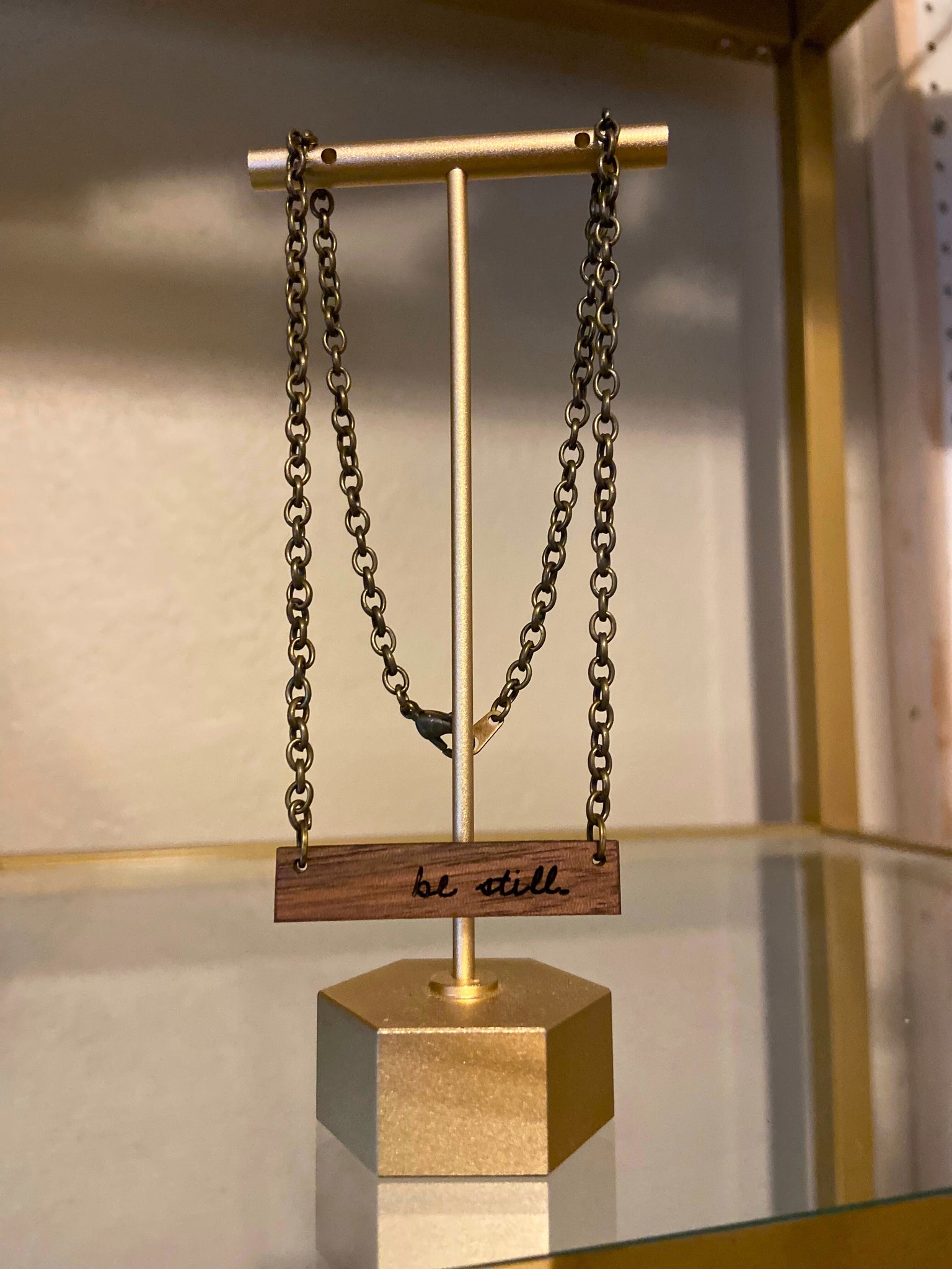 Be Still Walnut Wood Bar Necklace