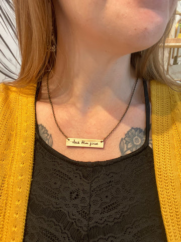 “Seek Him First” Wood Bar Necklace